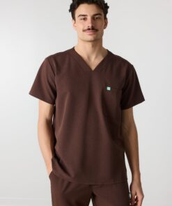 LOGAN RE-GARDE™ - CHOCOLATE - One Pocket Men's Scrub Top - SILVADUR™