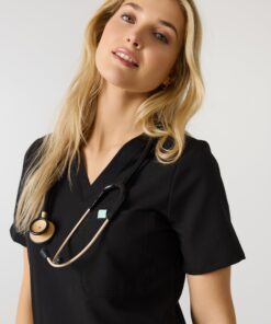 Alternative view of GABRIELLE RE-GARDE™ - BLACK - One Pocket Scrub Top - SILVADUR™