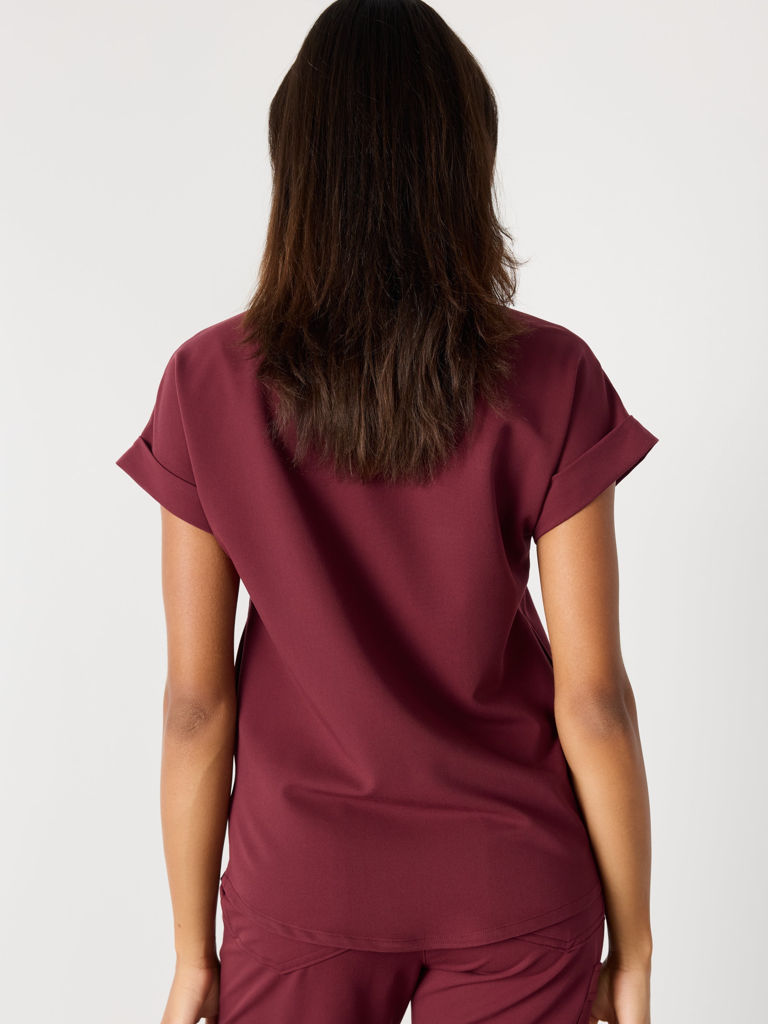 CHARLIE RE-GARDE™ - BURGUNDY - Mandarine Collar Scrub Top - SILVADUR™ - Image 4