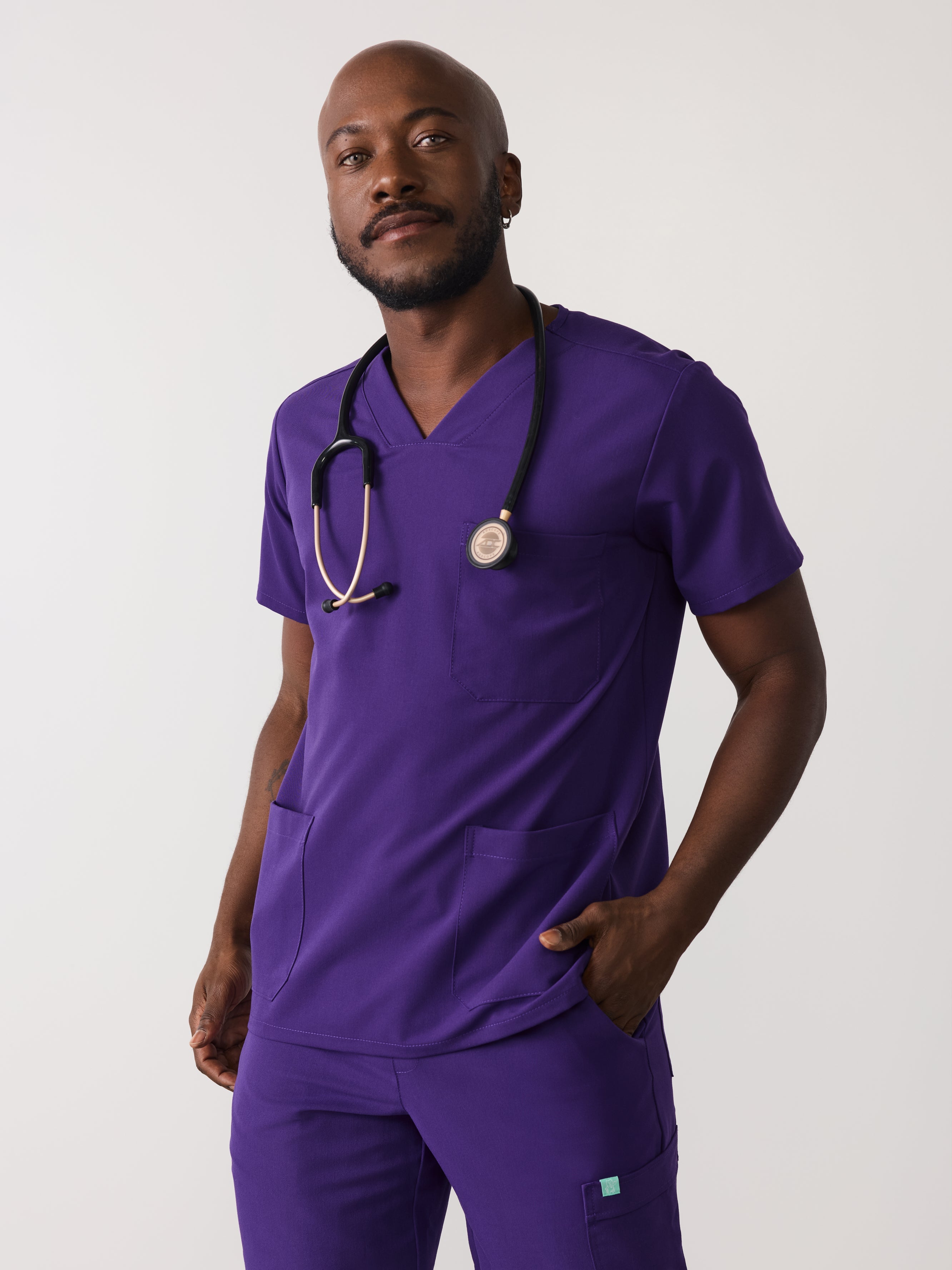 ZACK RE-GARDE™ - MIDNIGHT VELVET - Three Pockets Men's Scrub Top - SILVADUR™ - Final Sale