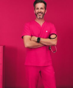 ZACK RE-GARDE™ - VIBRANT FUCHSIA - Three Pockets Men's Scrub Top - SILVADUR™