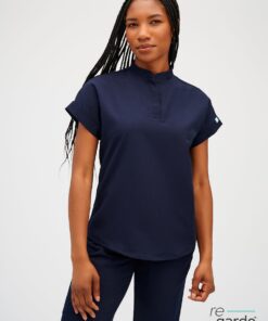CHARLIE RE-GARDE™ - NAVY - Mandarine Collar Scrub Top - SILVADUR™ - Final Sale