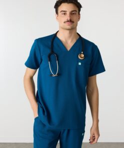 LOGAN RE-GARDE™ - OPAL BLUE - One Pocket Men's Scrub Top - SILVADUR™
