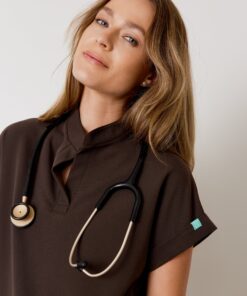 Alternative view of CHARLIE RE-GARDE™ - CHOCOLATE - Mandarine Collar Scrub Top - SILVADUR™